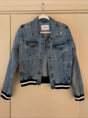 pistola light blue denim jacket with striped rib hem
